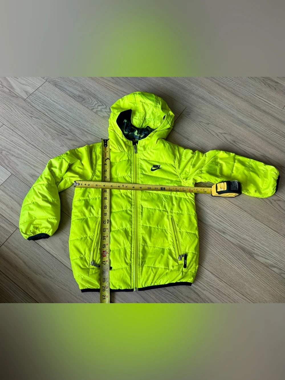 Nike Neon Yellow Kids Hooded Puffer Jacket